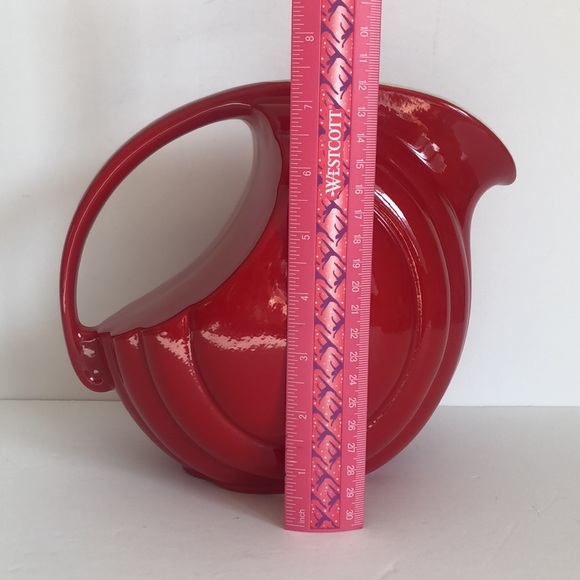 Vintage Hall Red Art Deco Streamline Disc Pitcher 1338 - Picture 9 of 9